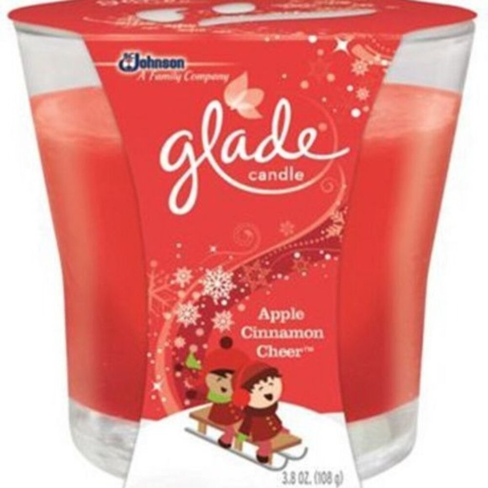 Glade Apple Cinnamon Cheer Scented 2 Candles 3.8 Oz Glass Votive Jar Holiday NEW